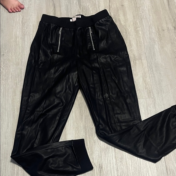 Black Faux Leather Joggers - Picture 1 of 2